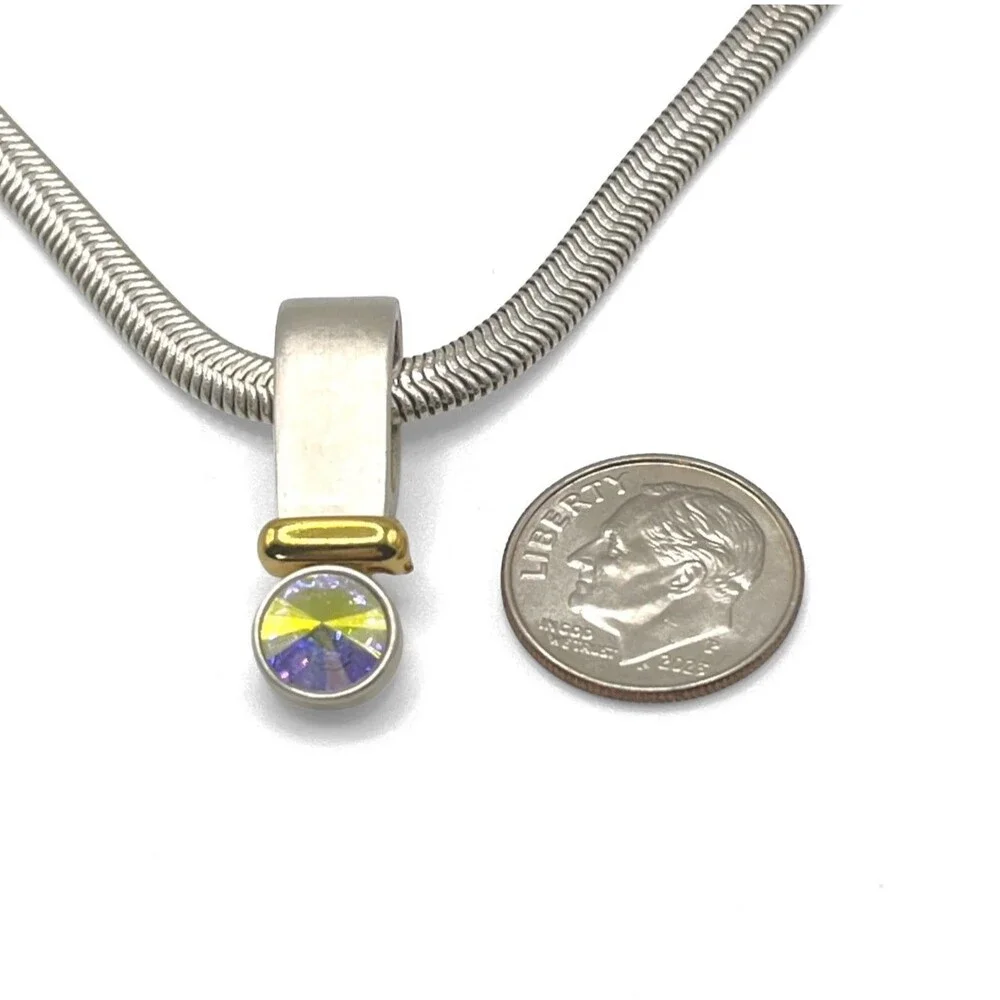 Premier Design Aurora Borealis Pendant Necklace Silver Tone Snake Chain Rivoli